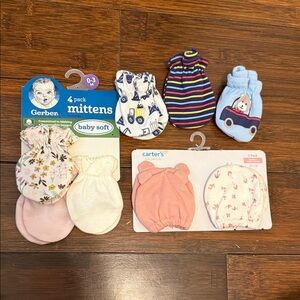 Carter's and Gerber Baby Mittens Set - Blue, Pink, White